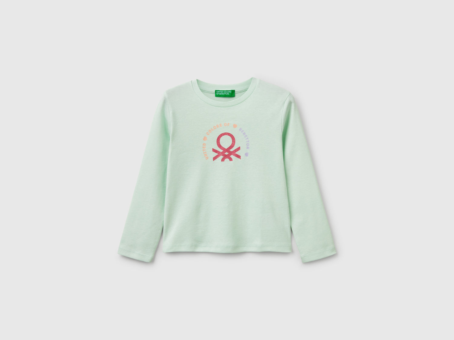 T-shirt slim fit con stampa glitter da bimba verde acqua | Benetton Outlet