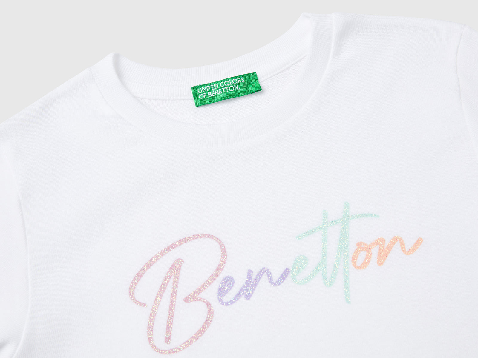 T-shirt slim fit con stampa glitter da bimba bianco 3 | Benetton Outlet