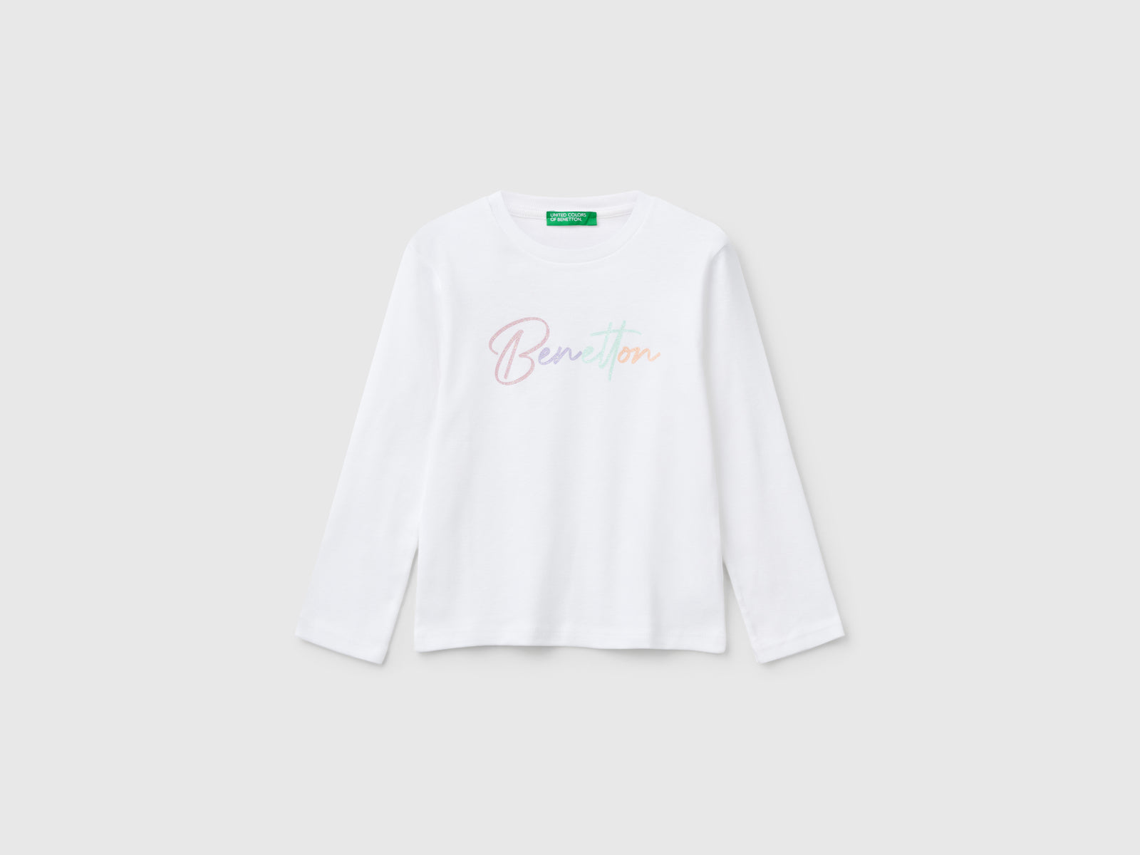 T-shirt slim fit con stampa glitter da bimba bianco | Benetton Outlet