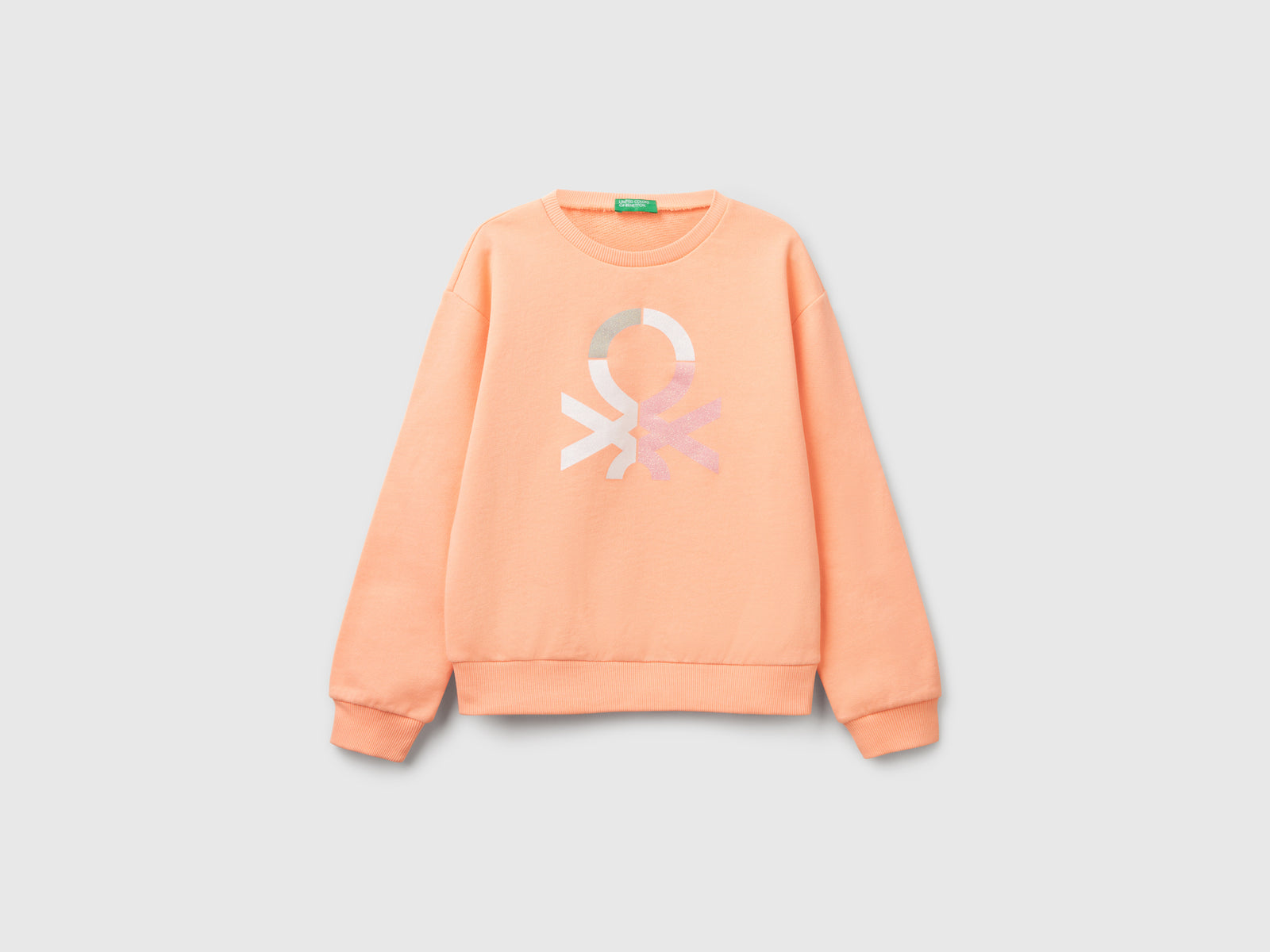 Felpa con stampa glitter da bambina pesca | Benetton Outlet
