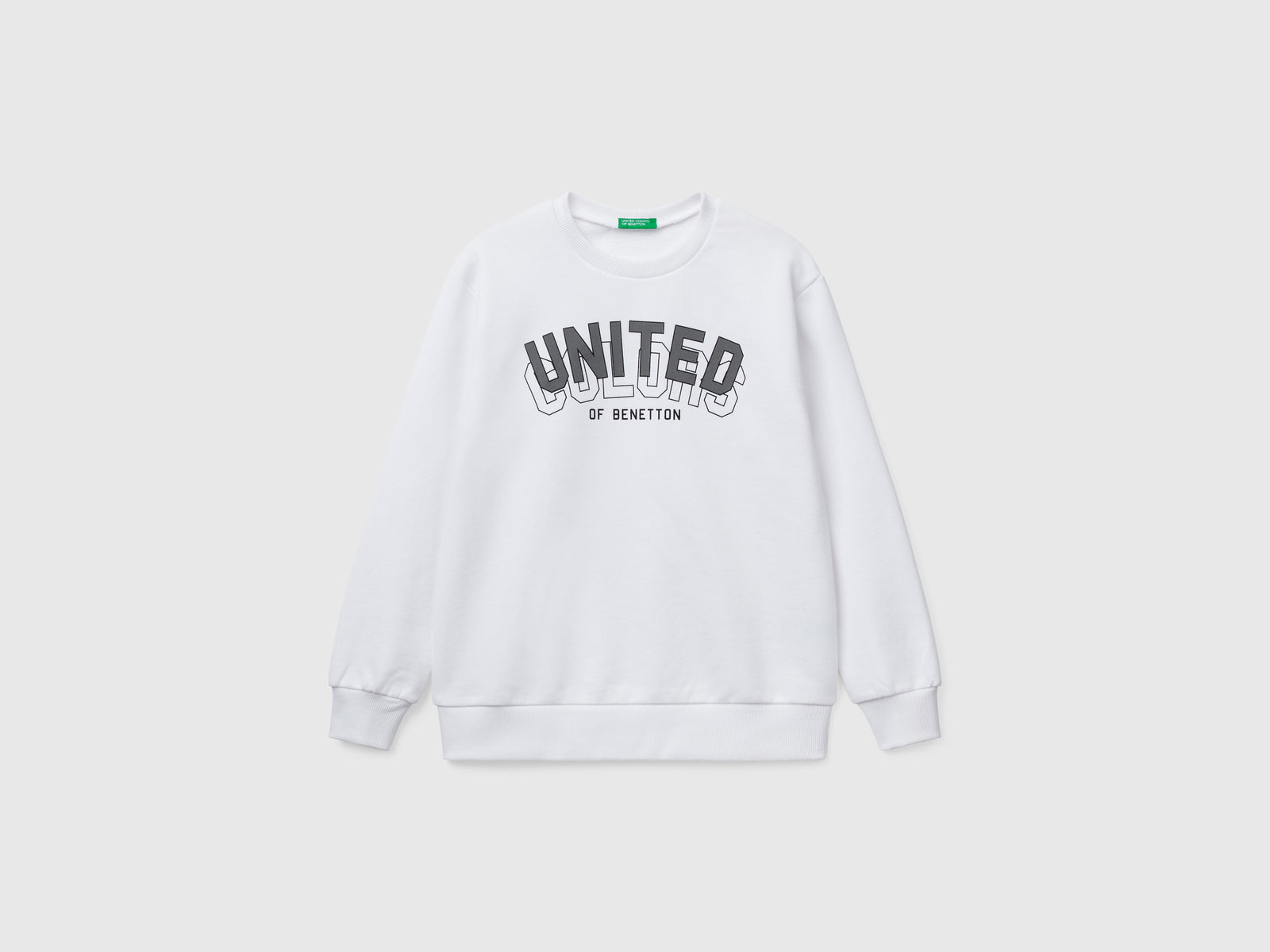 Felpa con stampa in puro cotone da bambino bianco | Benetton Outlet