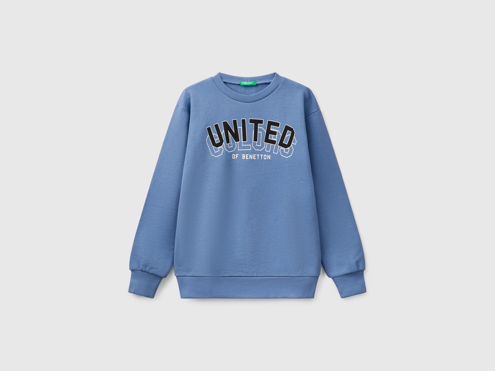 Felpa con stampa in puro cotone da bambino azzurro | Benetton Outlet