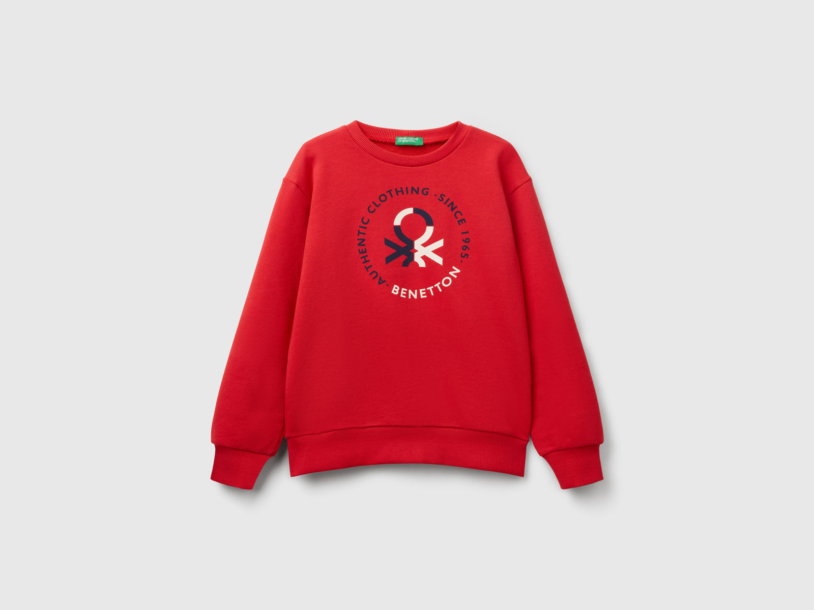 Felpa con stampa in puro cotone da bambino rosso | Benetton Outlet