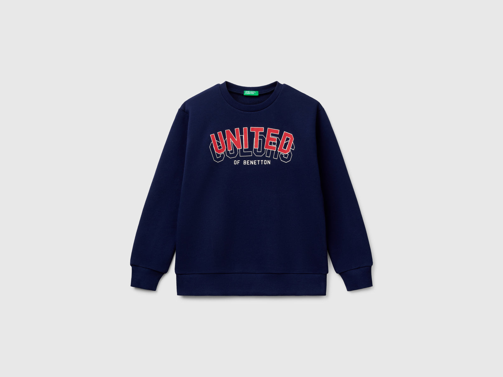 Felpa con stampa in puro cotone da bambino blu scuro | Benetton Outlet