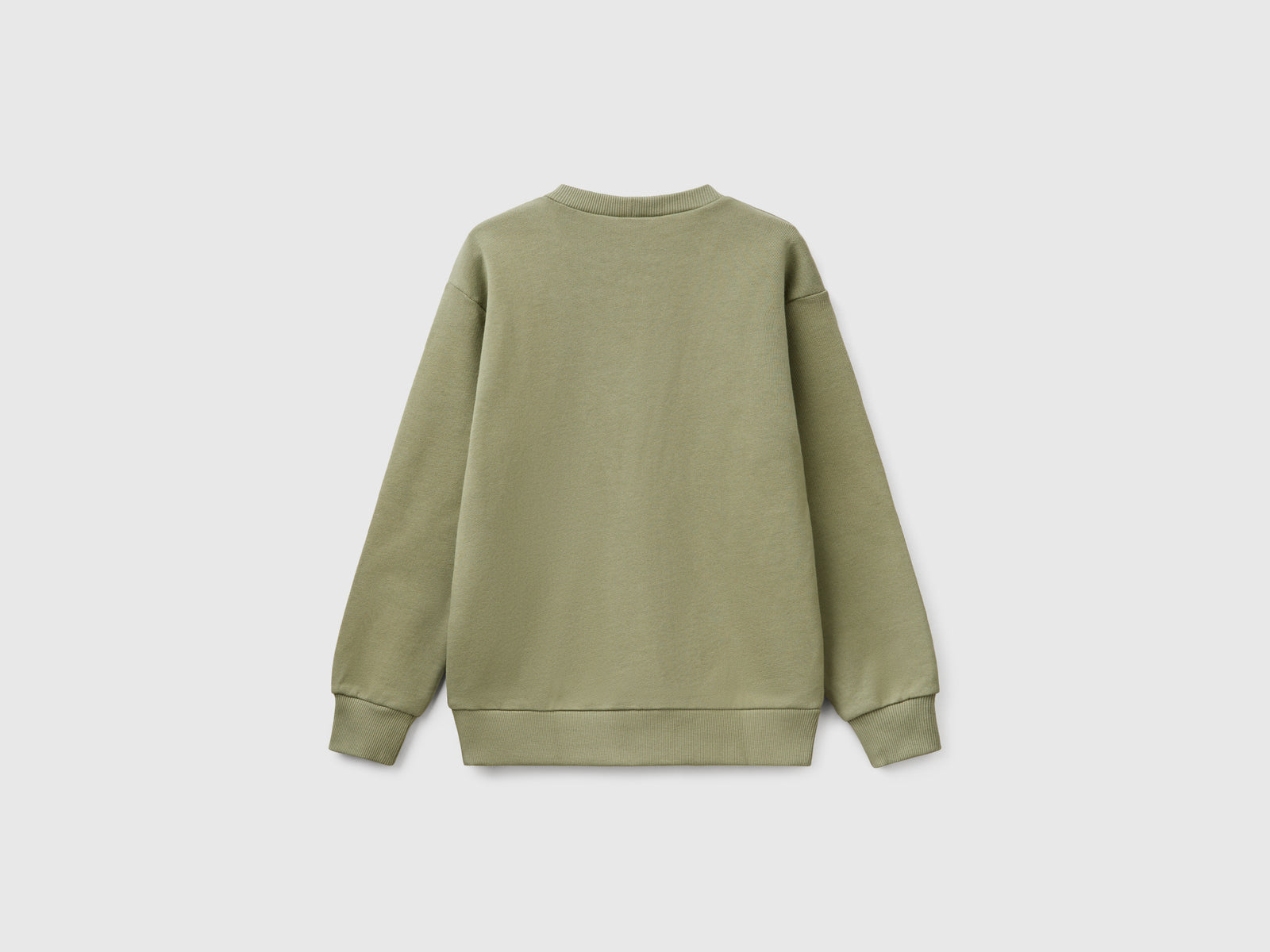 Felpa con stampa in puro cotone da bambino verde oliva 2 | Benetton Outlet
