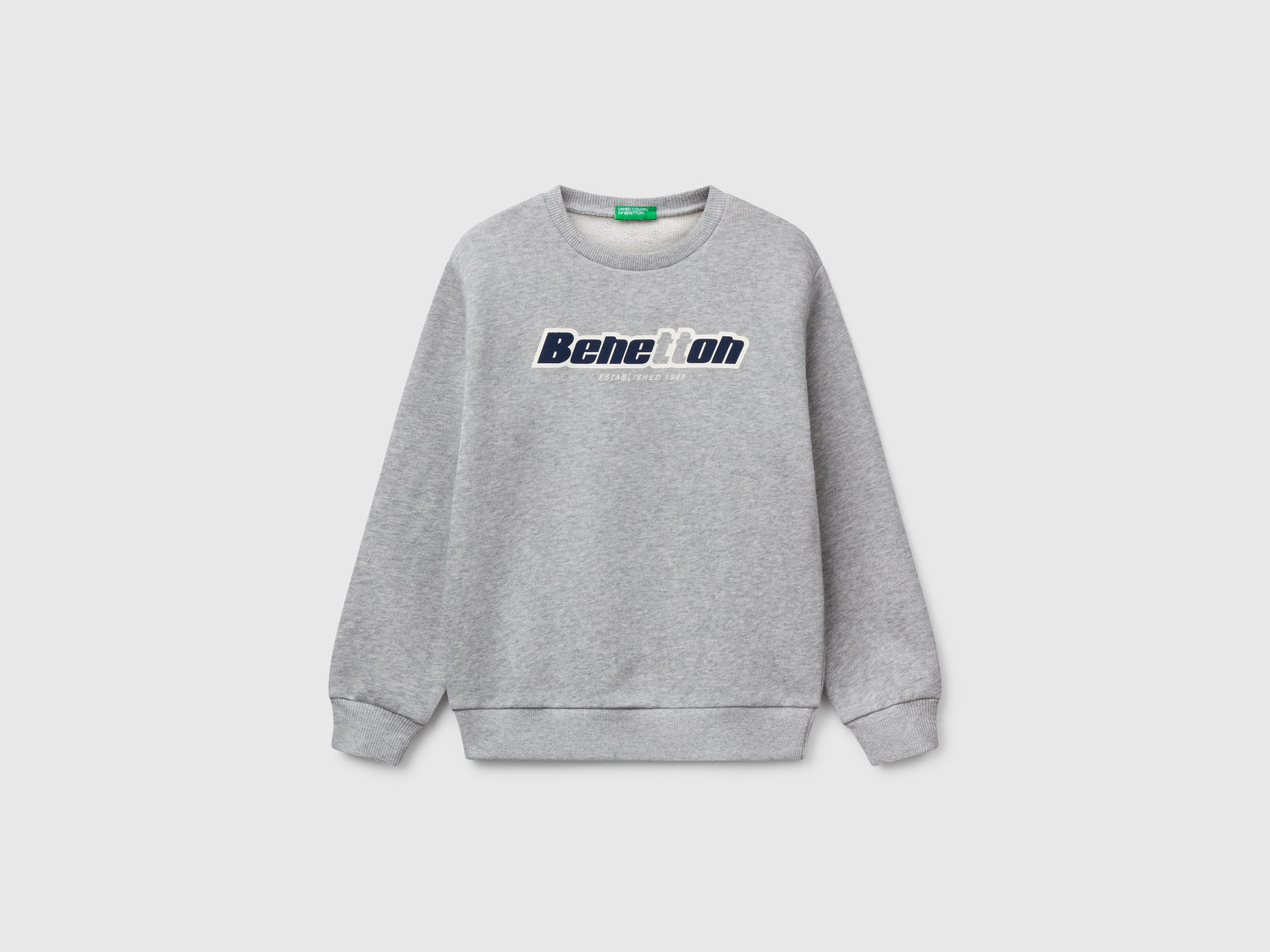 Felpa con stampa in puro cotone da bambino grigio chiaro | Benetton Outlet