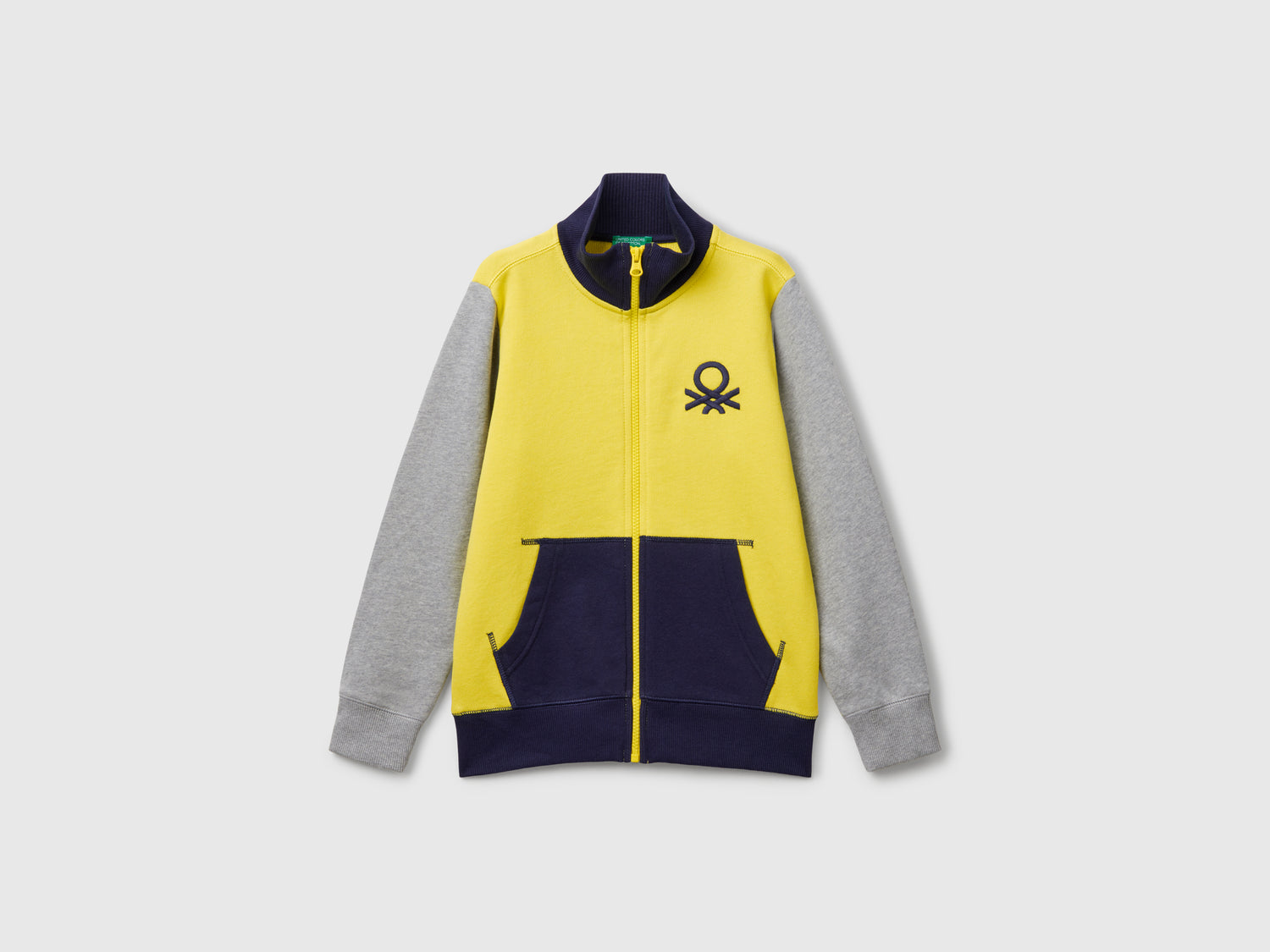 Felpa con zip in puro cotone da bambino giallo | Benetton Outlet