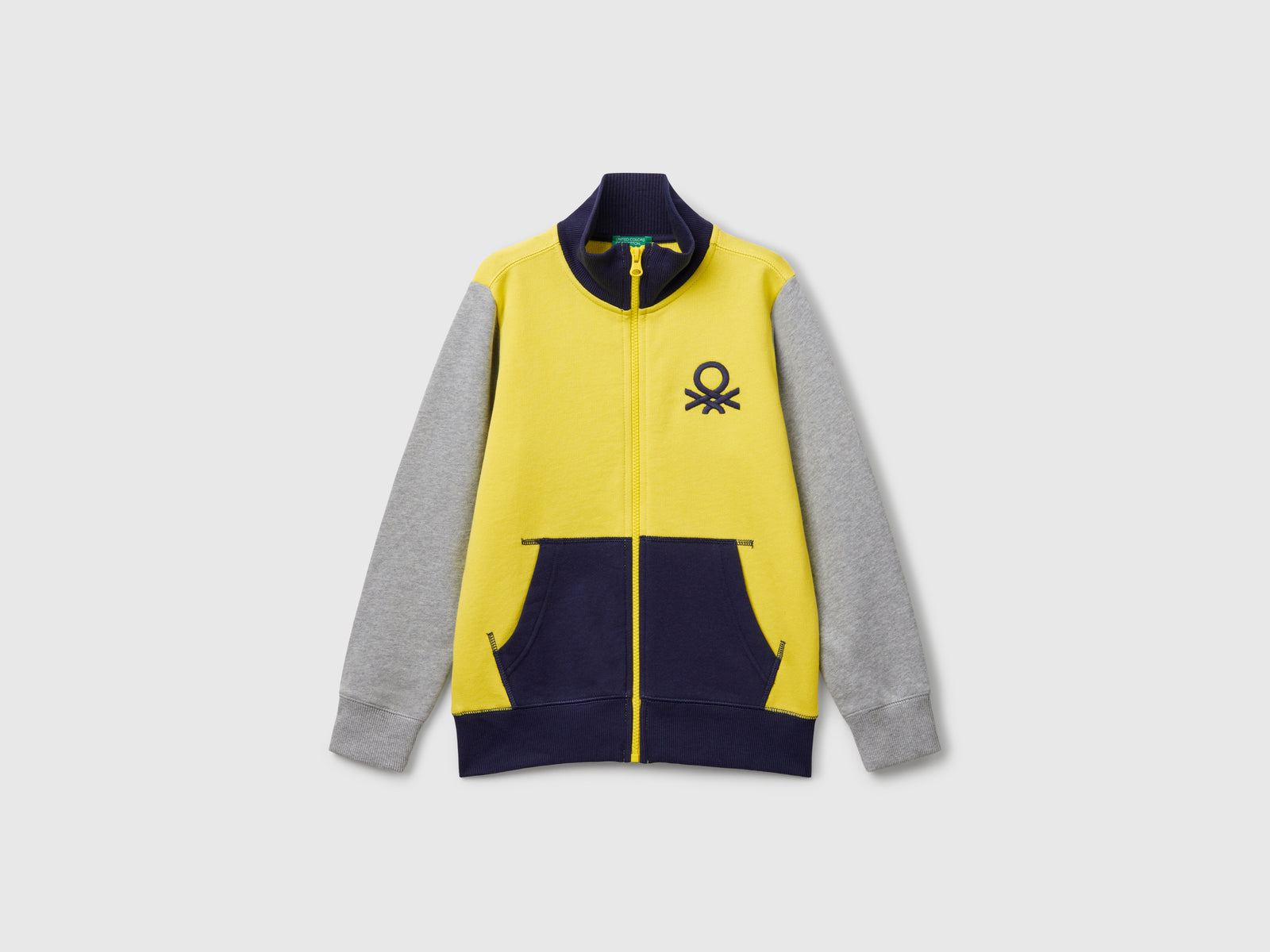 Felpa con zip in puro cotone da bambino giallo | Benetton Outlet