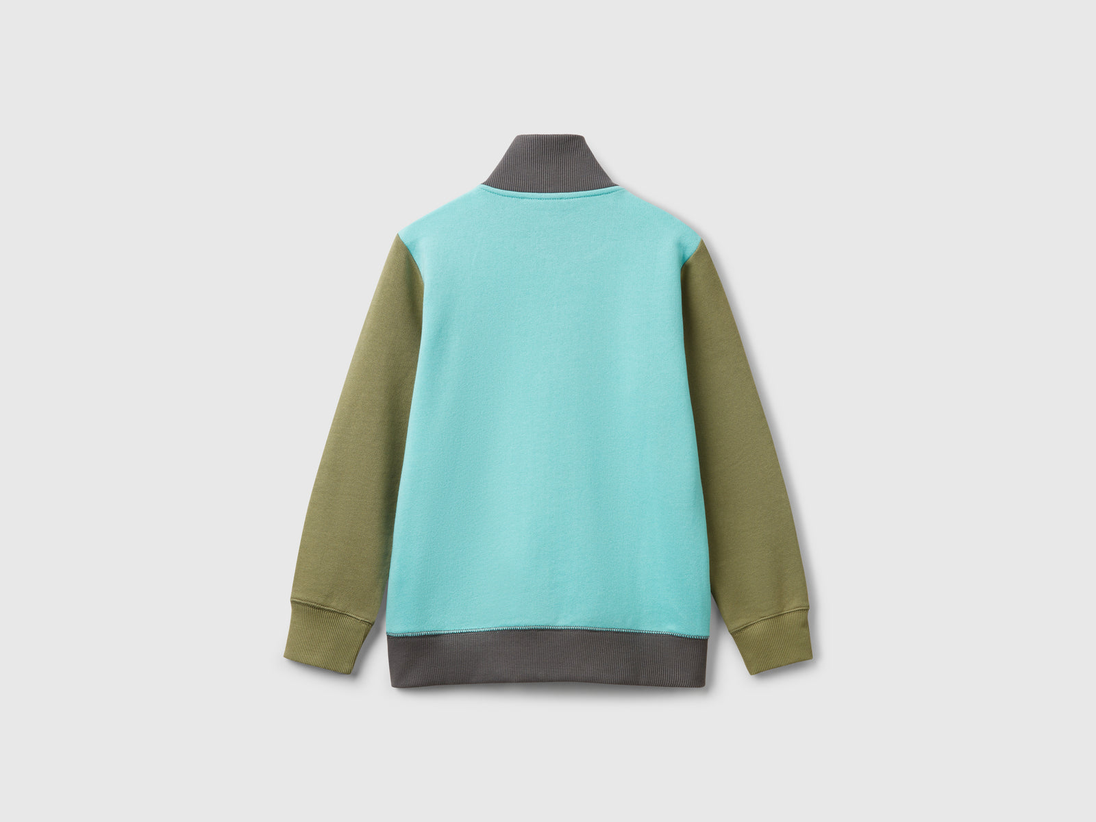 Felpa con zip in puro cotone da bambino verde acqua 2 | Benetton Outlet