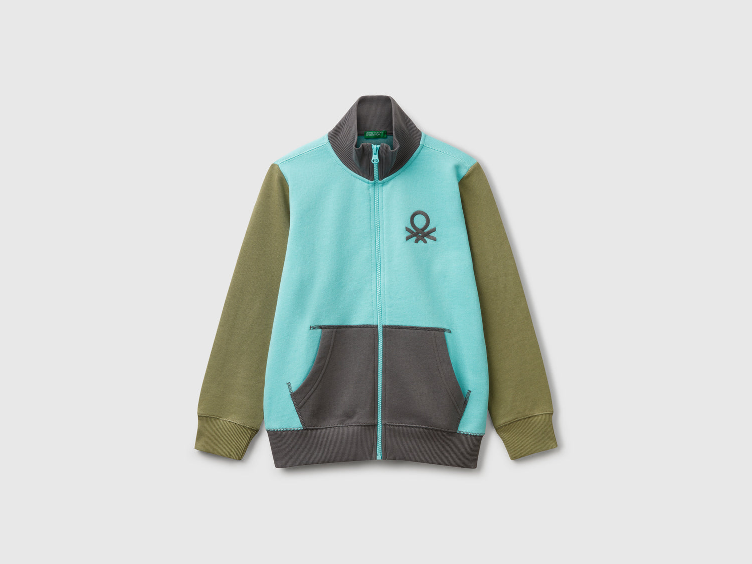 Felpa con zip in puro cotone da bambino verde acqua | Benetton Outlet