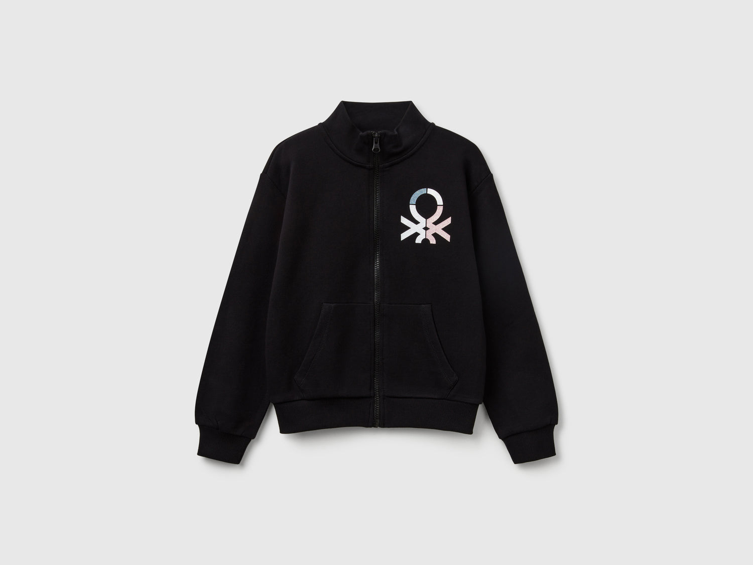 Felpa con zip e collo alto da bambina nero | Benetton Outlet