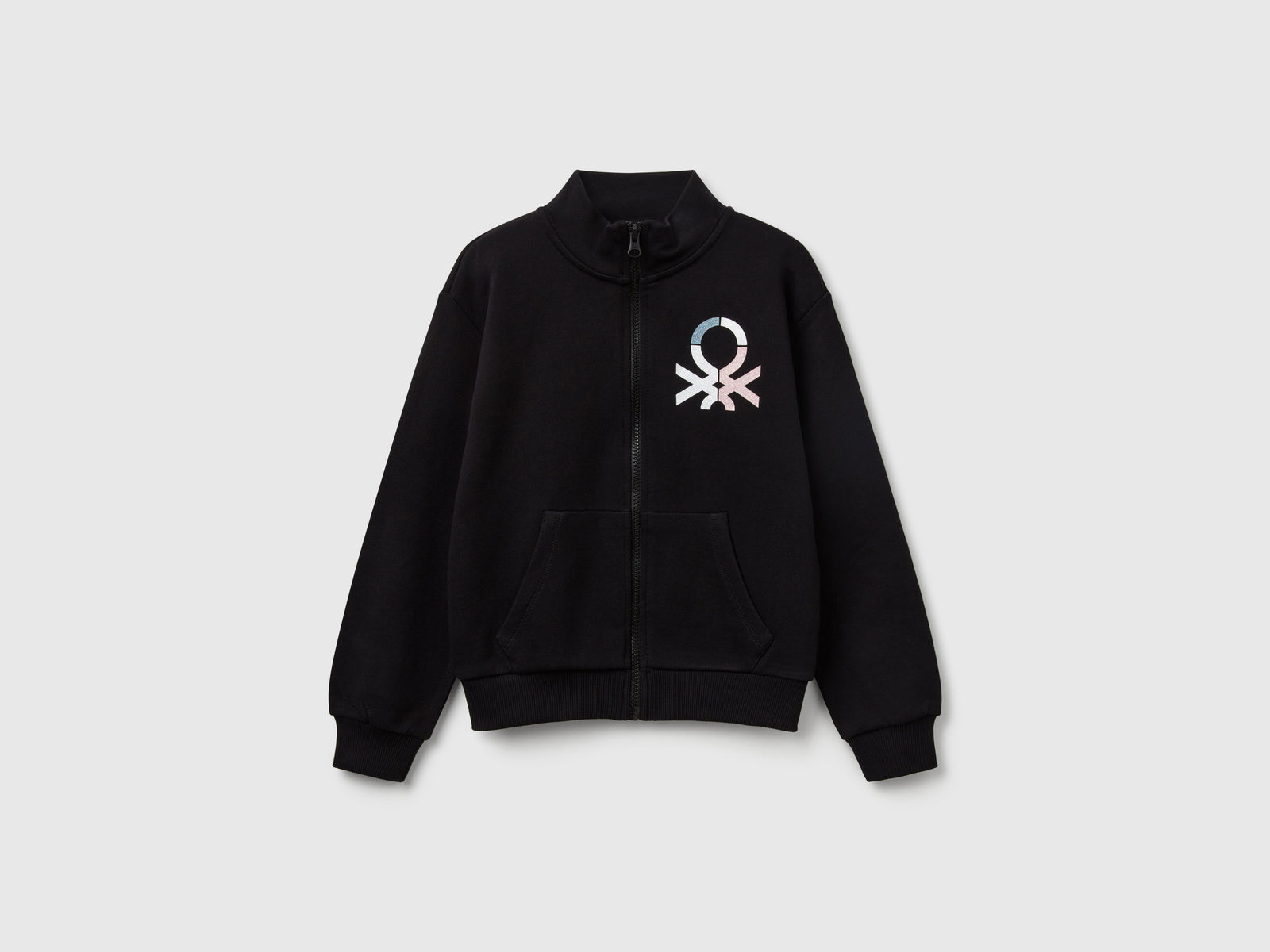 Felpa con zip e collo alto da bambina nero | Benetton Outlet