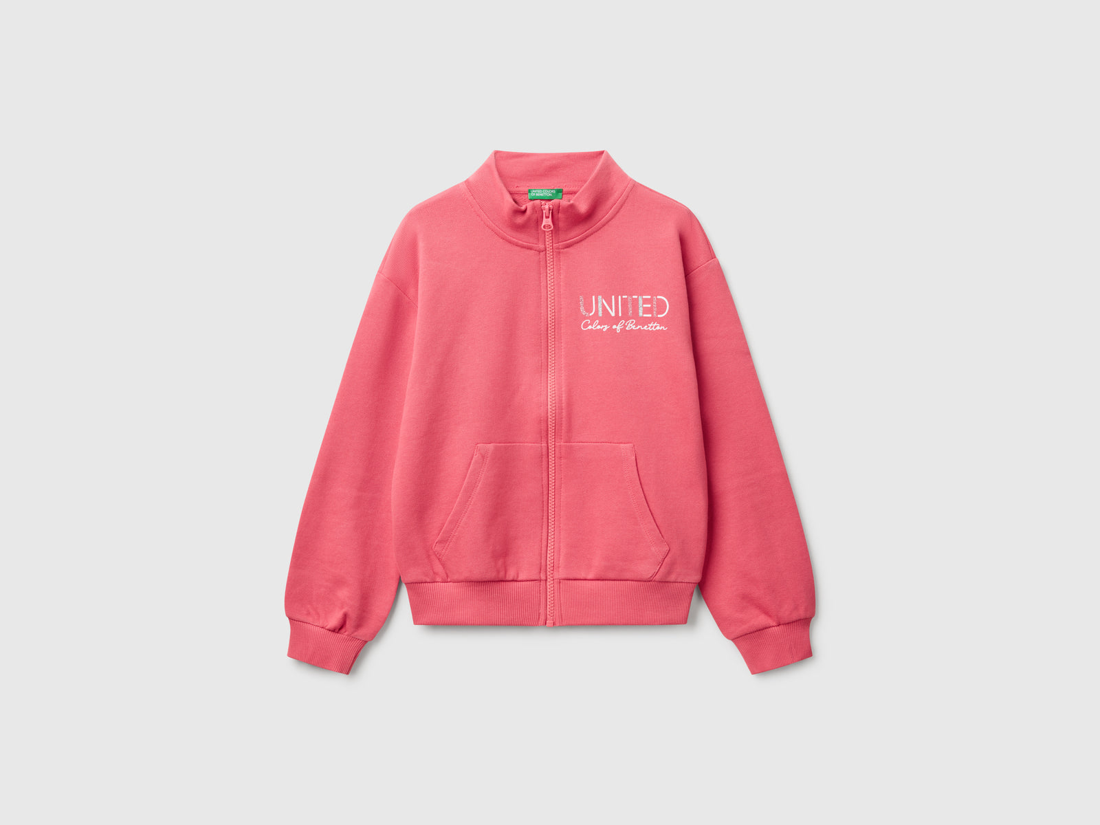 Felpa con zip e collo alto da bambina ciclamino | Benetton Outlet