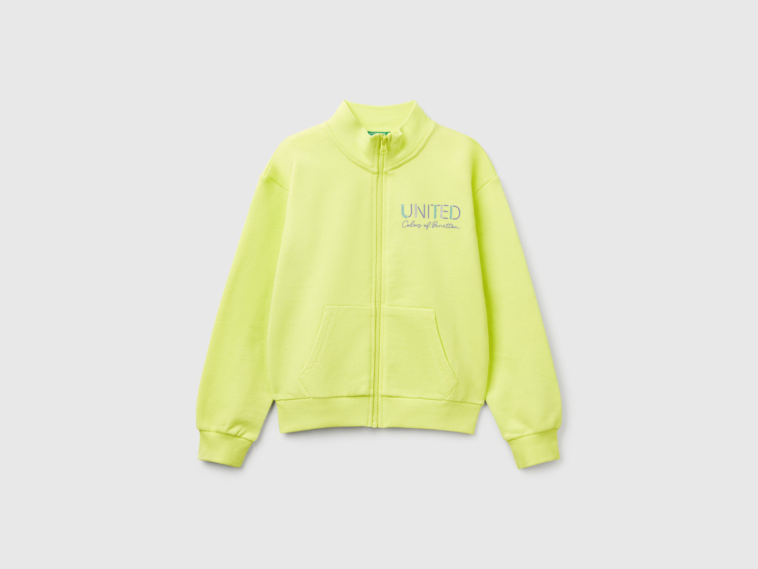 Felpa con zip e collo alto da bambina lime | Benetton Outlet