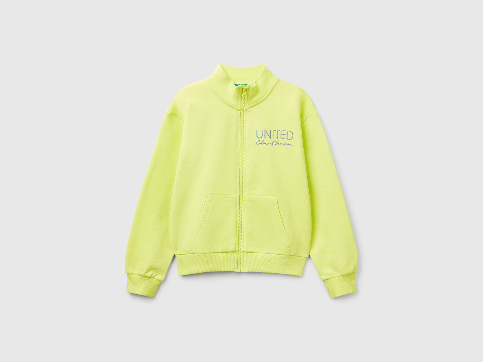 Felpa con zip e collo alto da bambina lime | Benetton Outlet