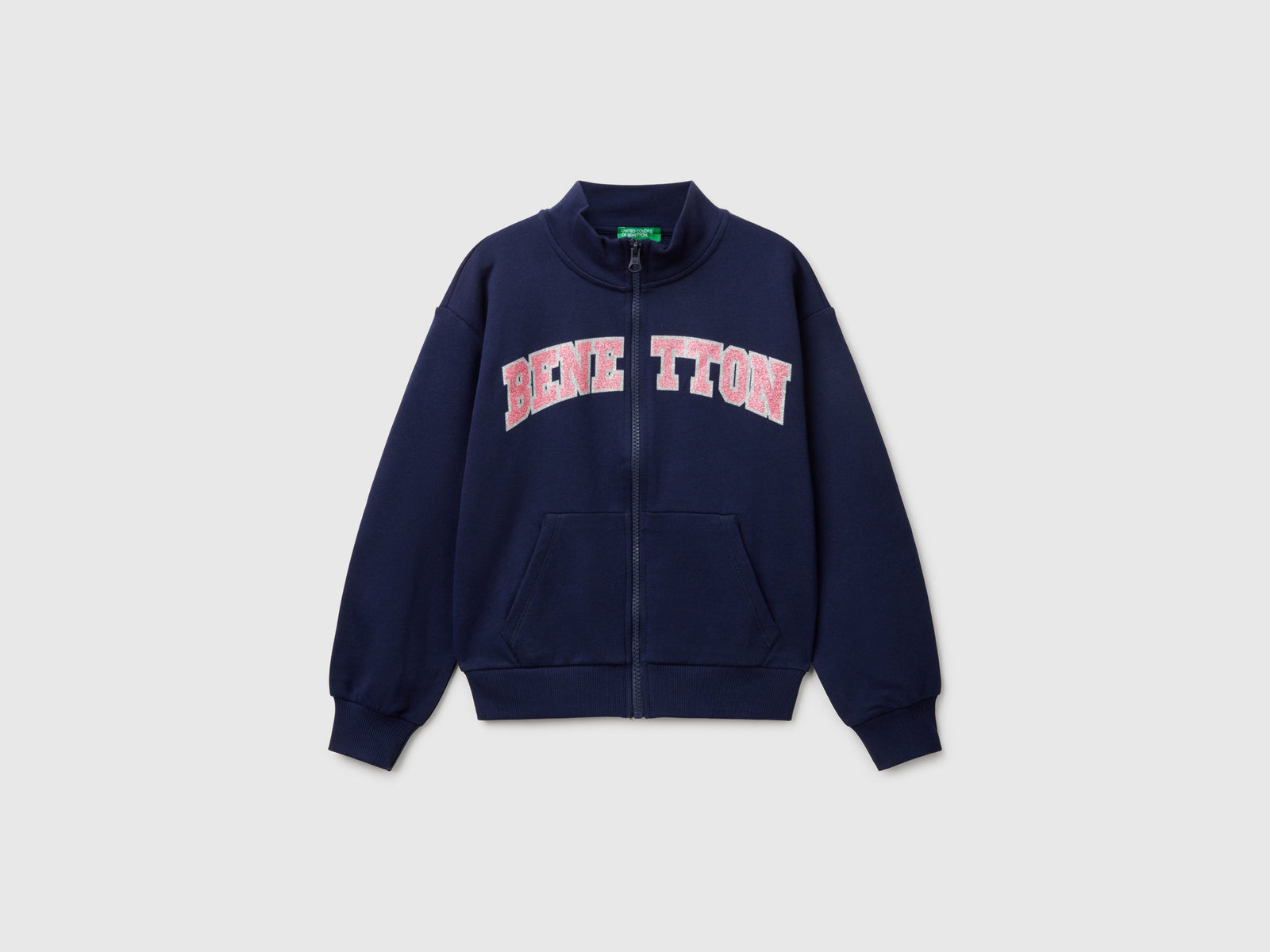 Felpa con zip e collo alto da bambina blu scuro | Benetton Outlet
