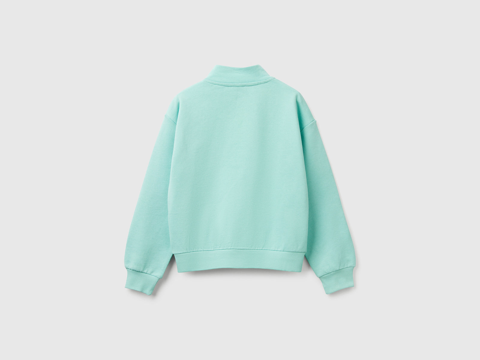 Felpa con zip e collo alto da bambina verde acqua 2 | Benetton Outlet