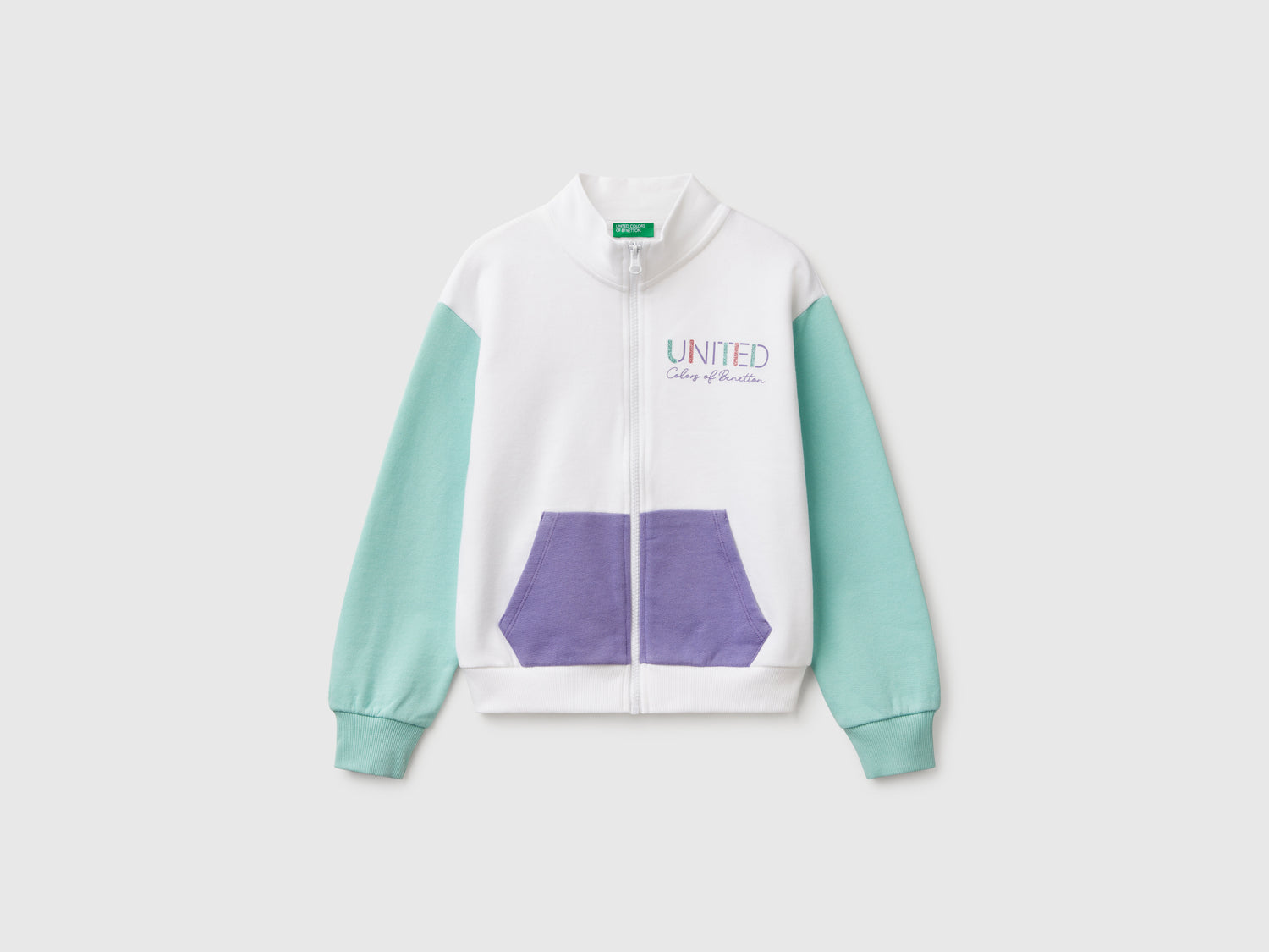 Felpa con zip e collo alto da bambina multi-color | Benetton Outlet