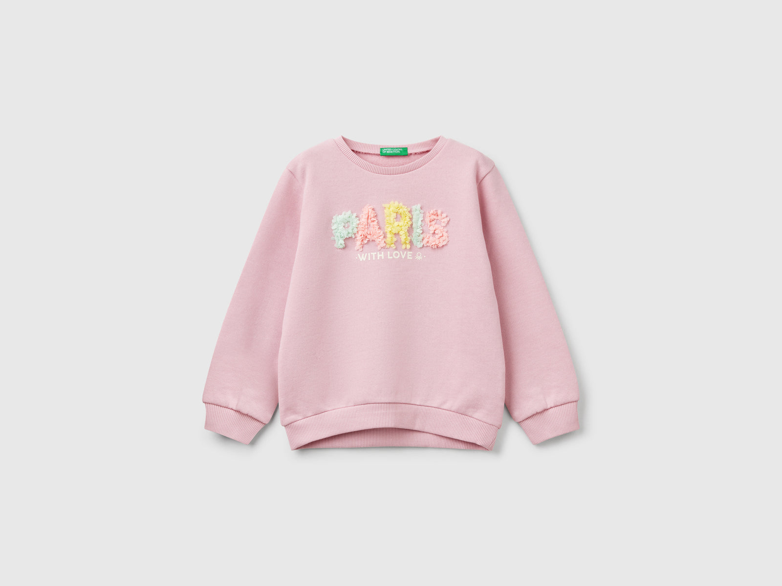 Felpa con applicazione effetto petali da bimba rosa | Benetton Outlet