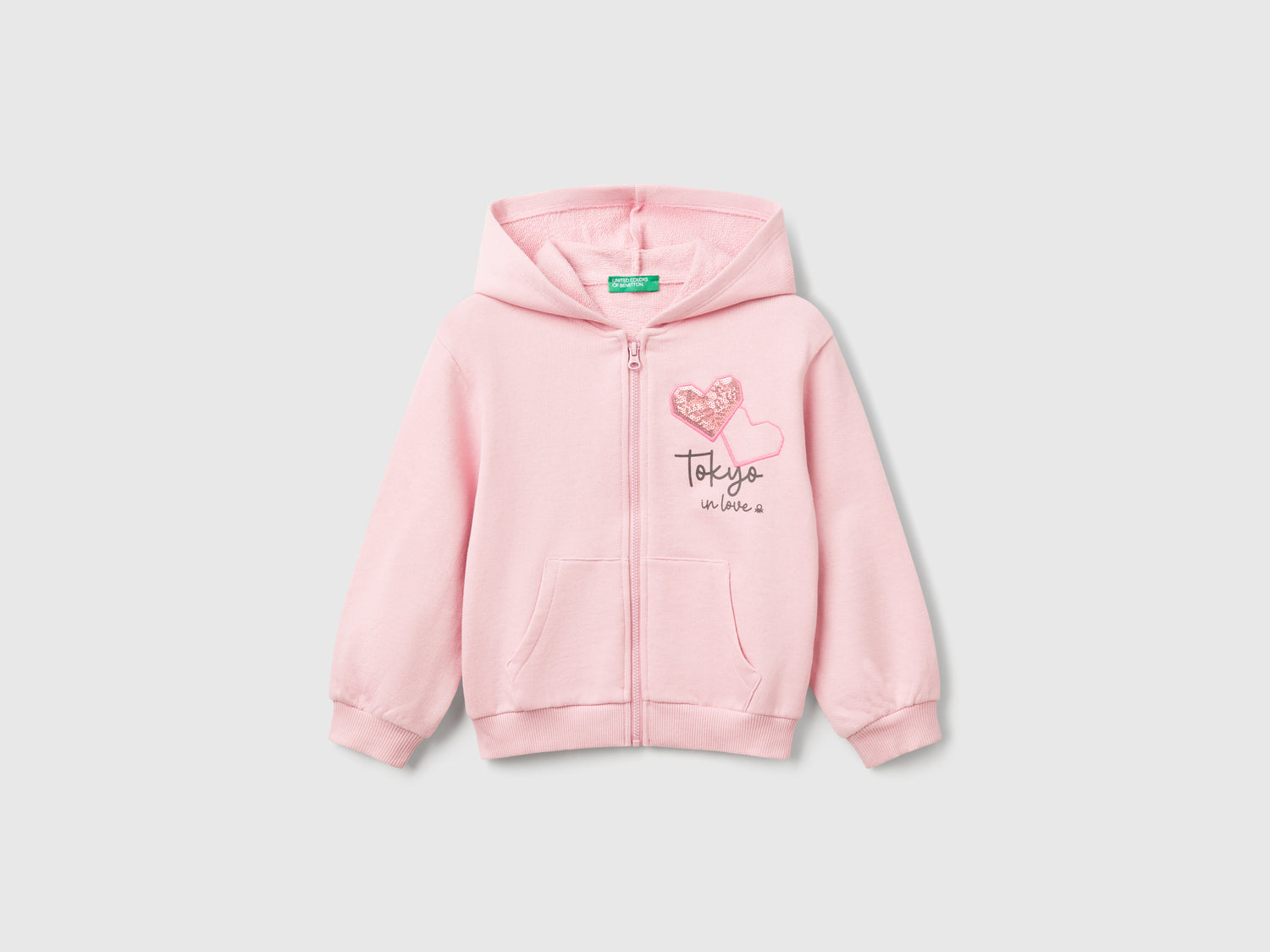 Felpa con cappuccio e paillettes da bimba rosa | Benetton Outlet