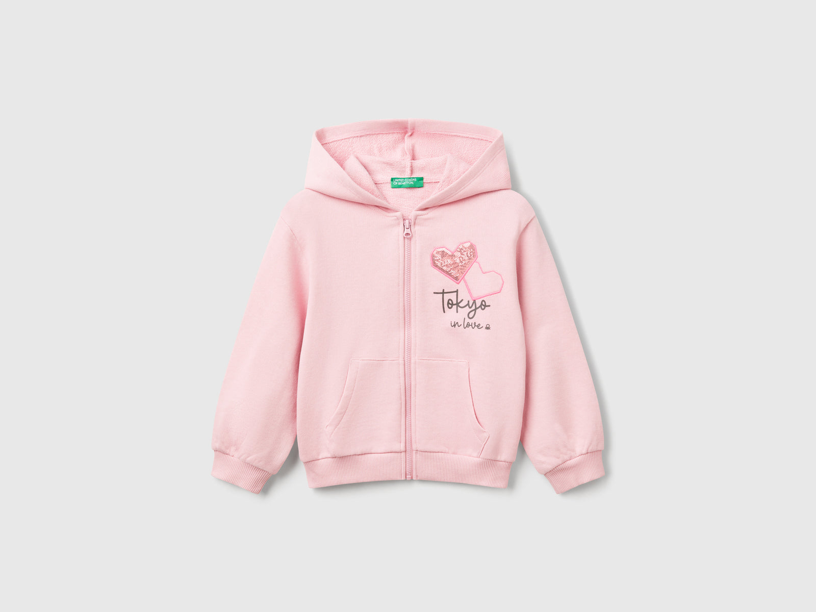 Felpa con cappuccio e paillettes da bimba rosa | Benetton Outlet