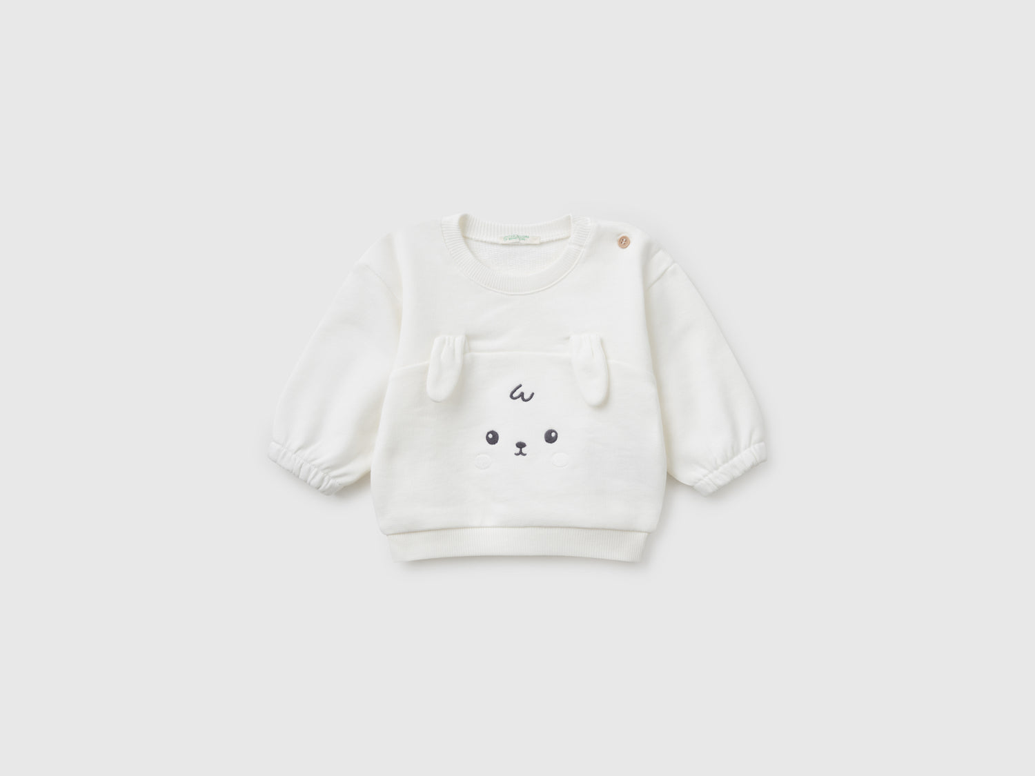 Felpa con ricamo e patch in cotone da neonato bianco panna | Benetton Outlet