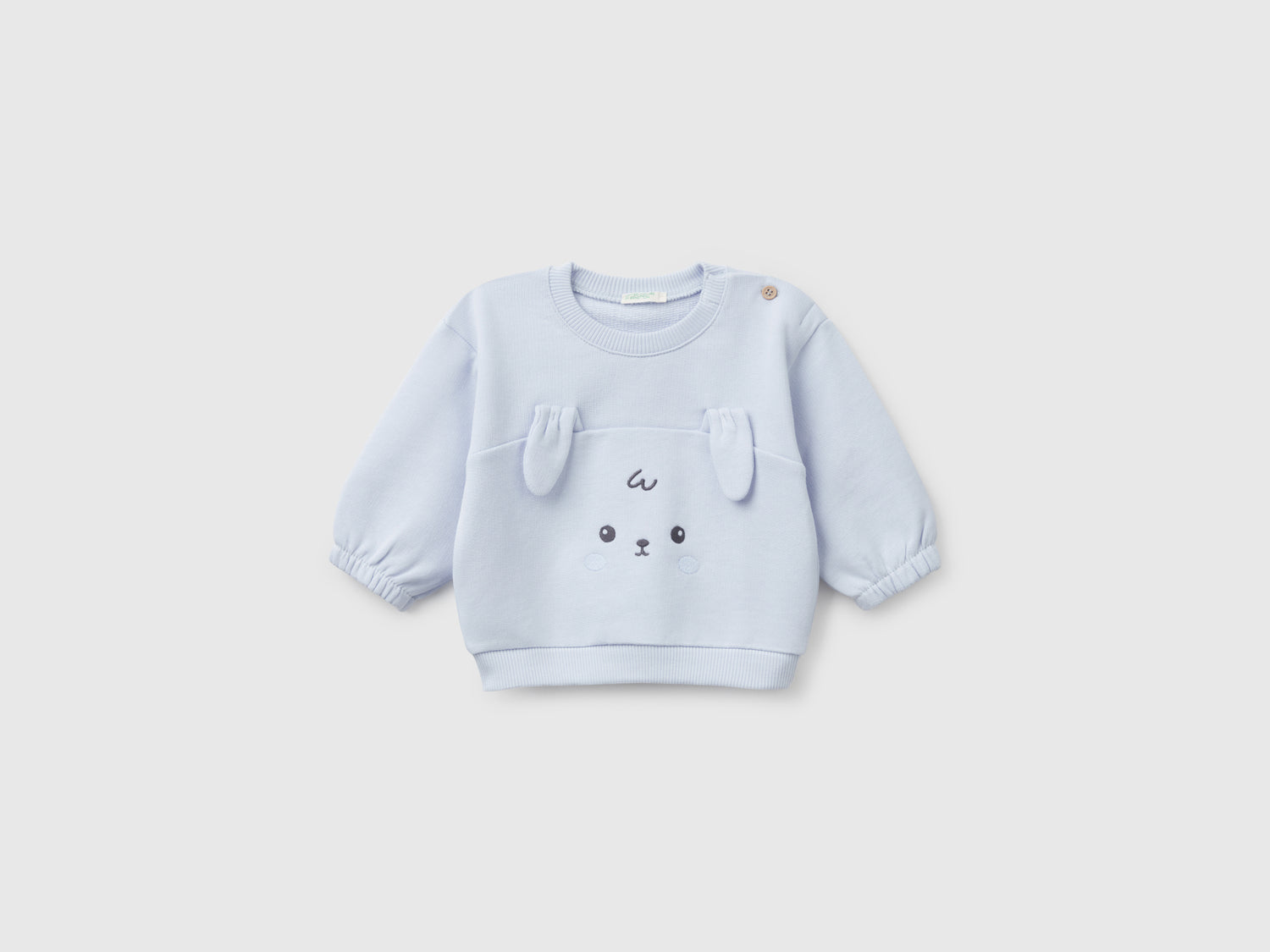 Felpa con ricamo e patch in cotone da neonato celeste | Benetton Outlet