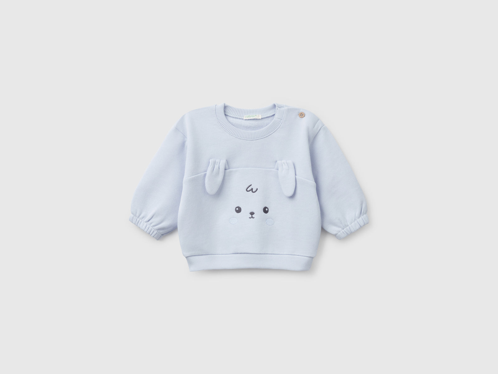 Felpa con ricamo e patch in cotone da neonato celeste | Benetton Outlet