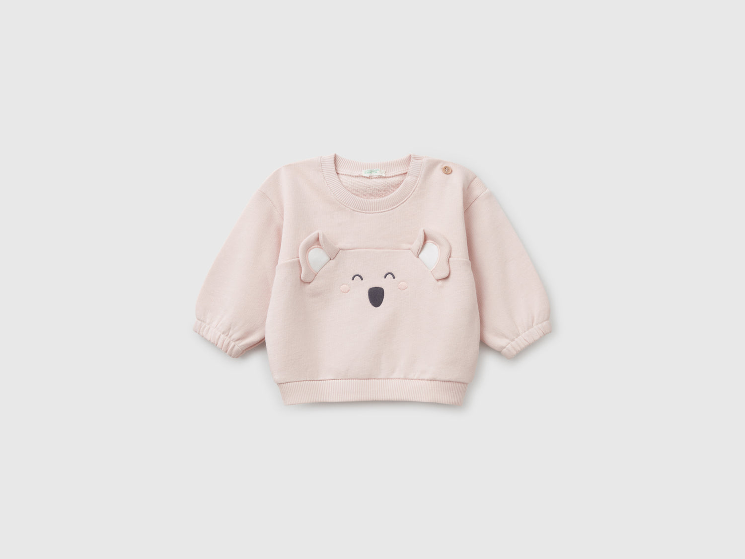 Felpa con ricamo e patch in cotone da neonato rosa tenue | Benetton Outlet
