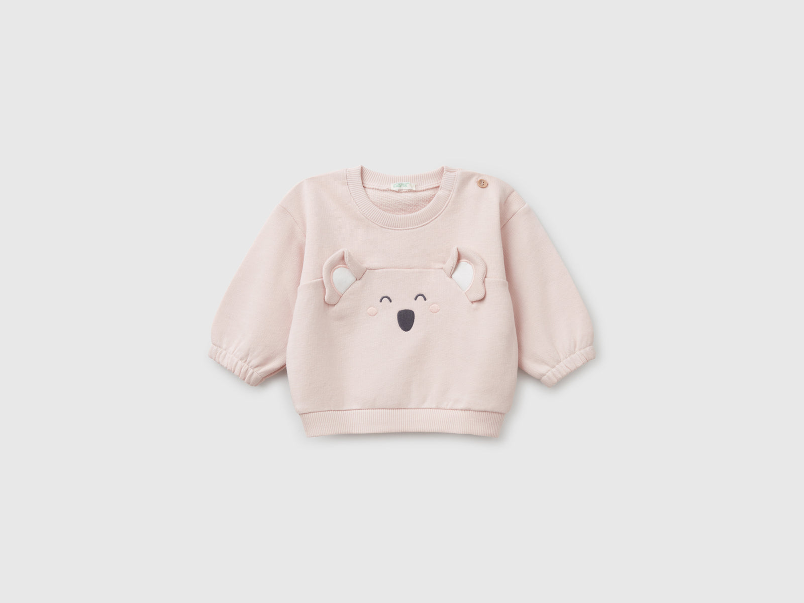 Felpa con ricamo e patch in cotone da neonato rosa tenue | Benetton Outlet
