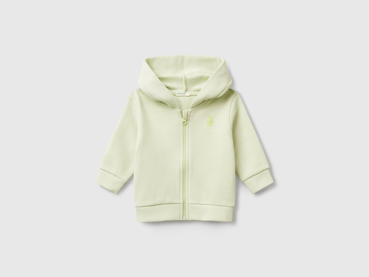 Felpa con cappuccio in cotone da neonato verde chiaro | Benetton Outlet