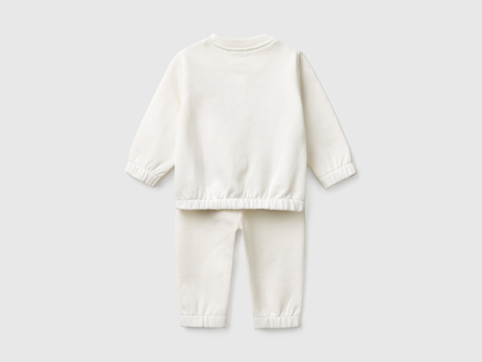 Completino in felpa di cotone da neonato bianco panna 2 | Benetton Outlet