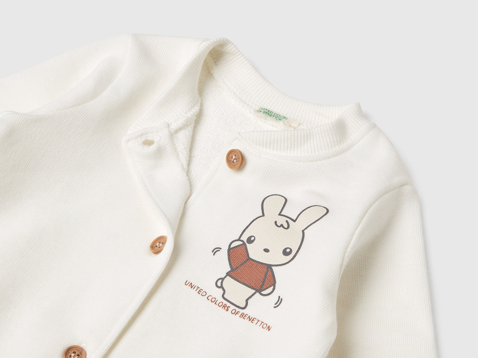 Completino in felpa di cotone da neonato bianco panna 3 | Benetton Outlet