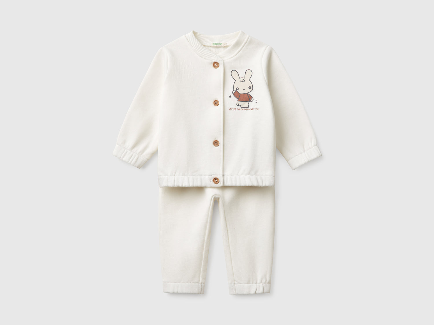 Completino in felpa di cotone da neonato bianco panna | Benetton Outlet