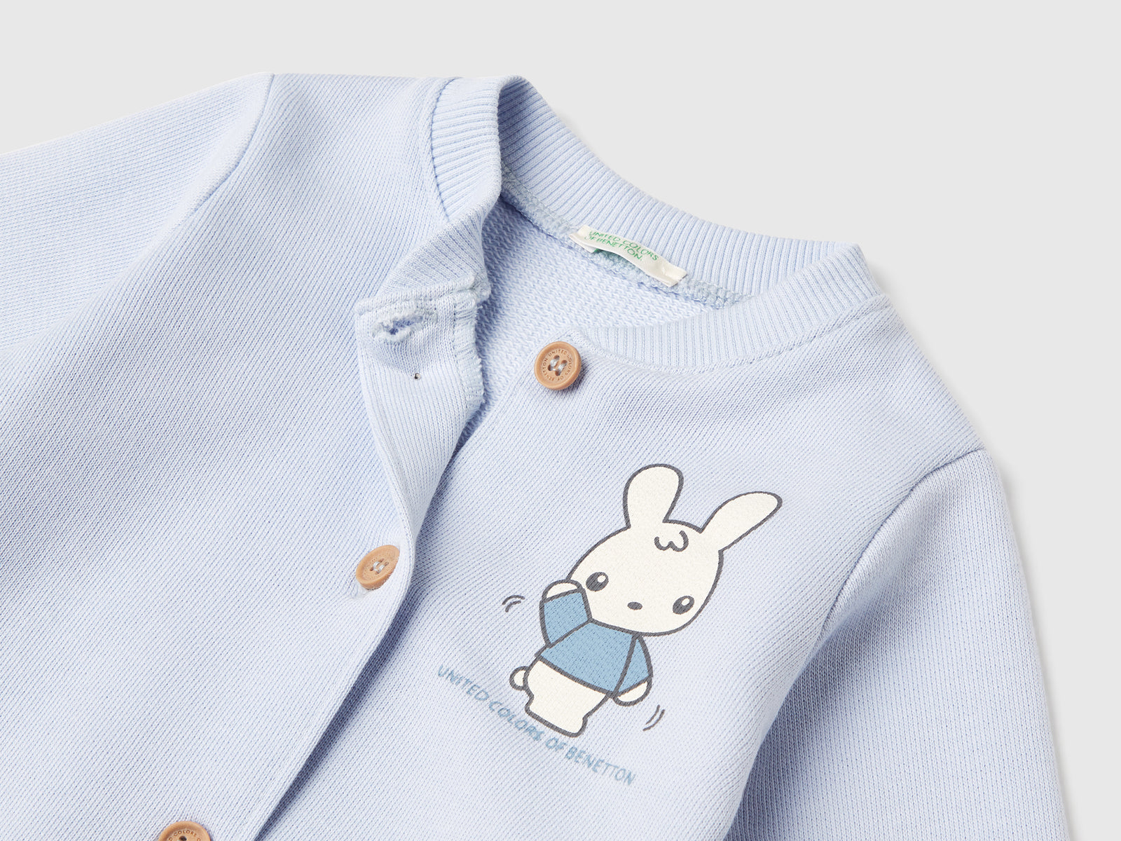 Completino in felpa di cotone da neonato celeste 3 | Benetton Outlet