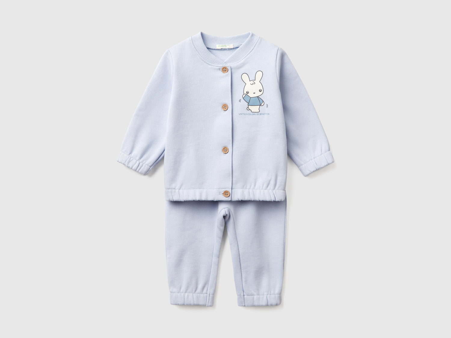 Completino in felpa di cotone da neonato celeste | Benetton Outlet