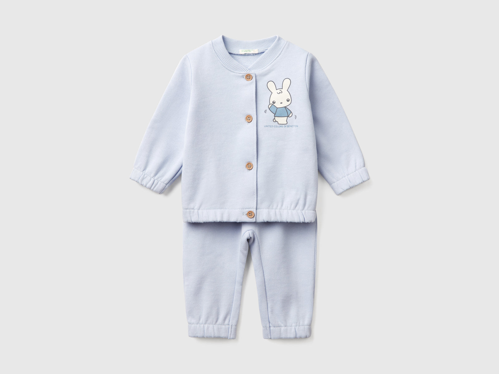 Completino in felpa di cotone da neonato celeste | Benetton Outlet