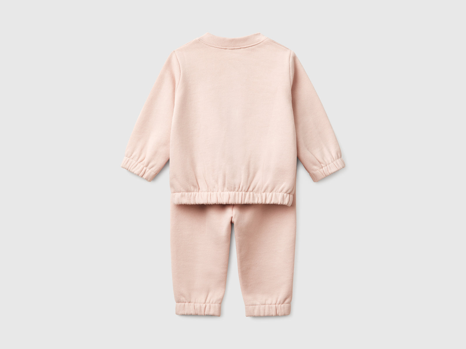 Completino in felpa di cotone da neonato rosa tenue 2 | Benetton Outlet