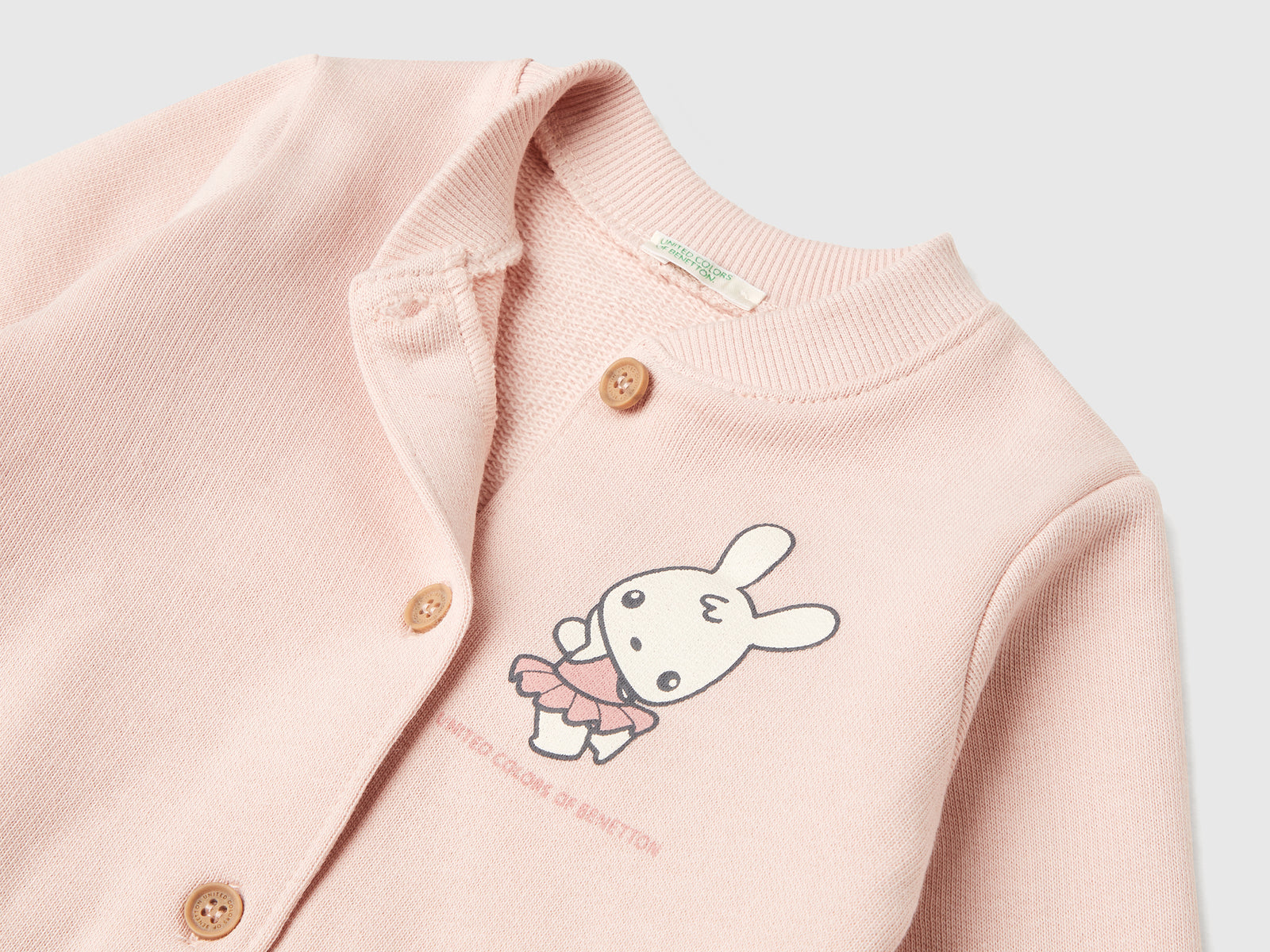 Completino in felpa di cotone da neonato rosa tenue 3 | Benetton Outlet