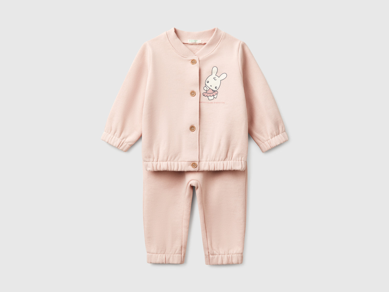 Completino in felpa di cotone da neonato rosa tenue | Benetton Outlet