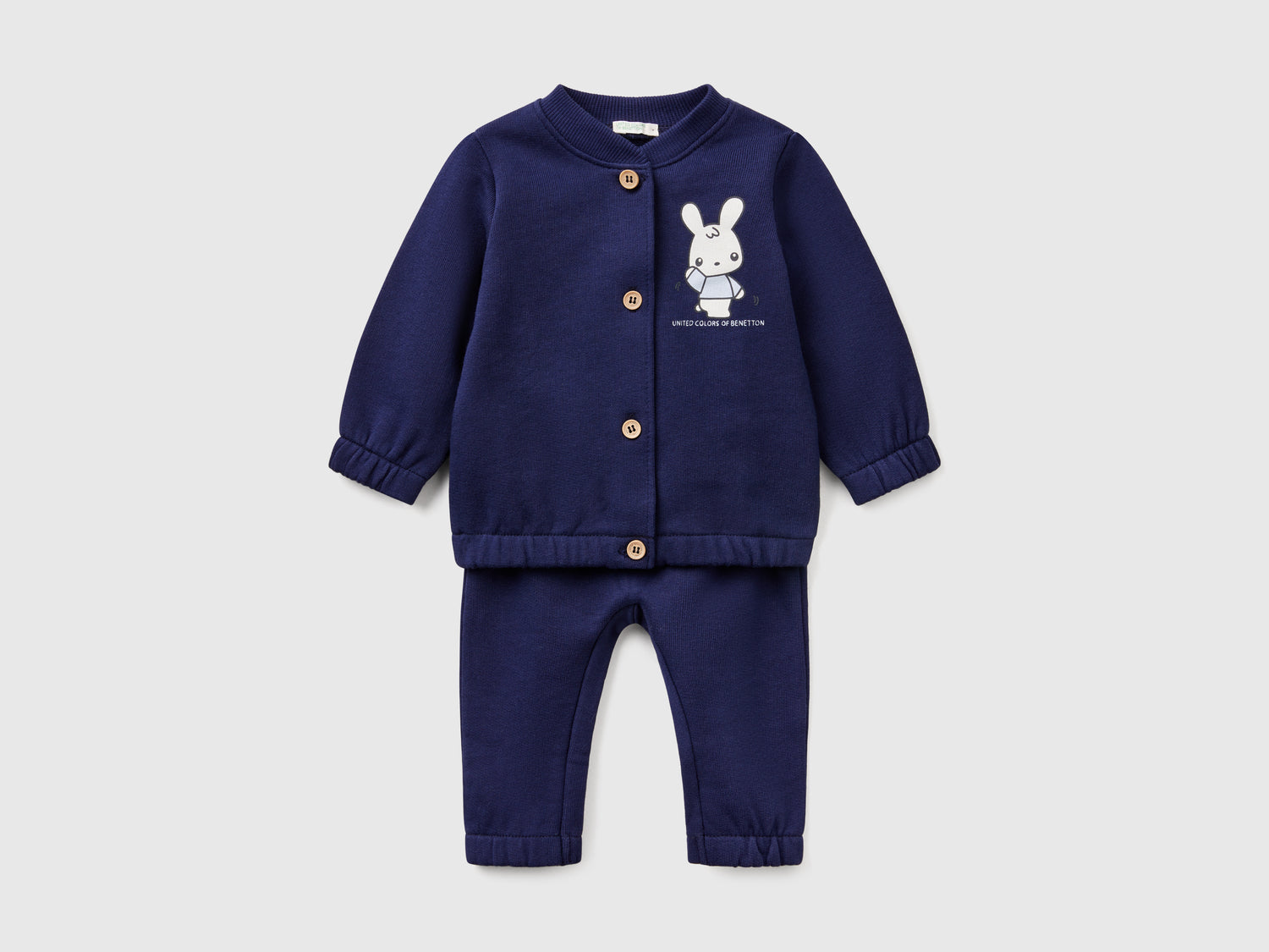 Completino in felpa di cotone da neonato blu scuro | Benetton Outlet