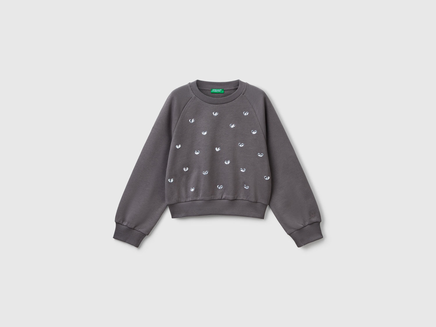 Felpa con strass cuore da bambina grigio scuro | Benetton Outlet