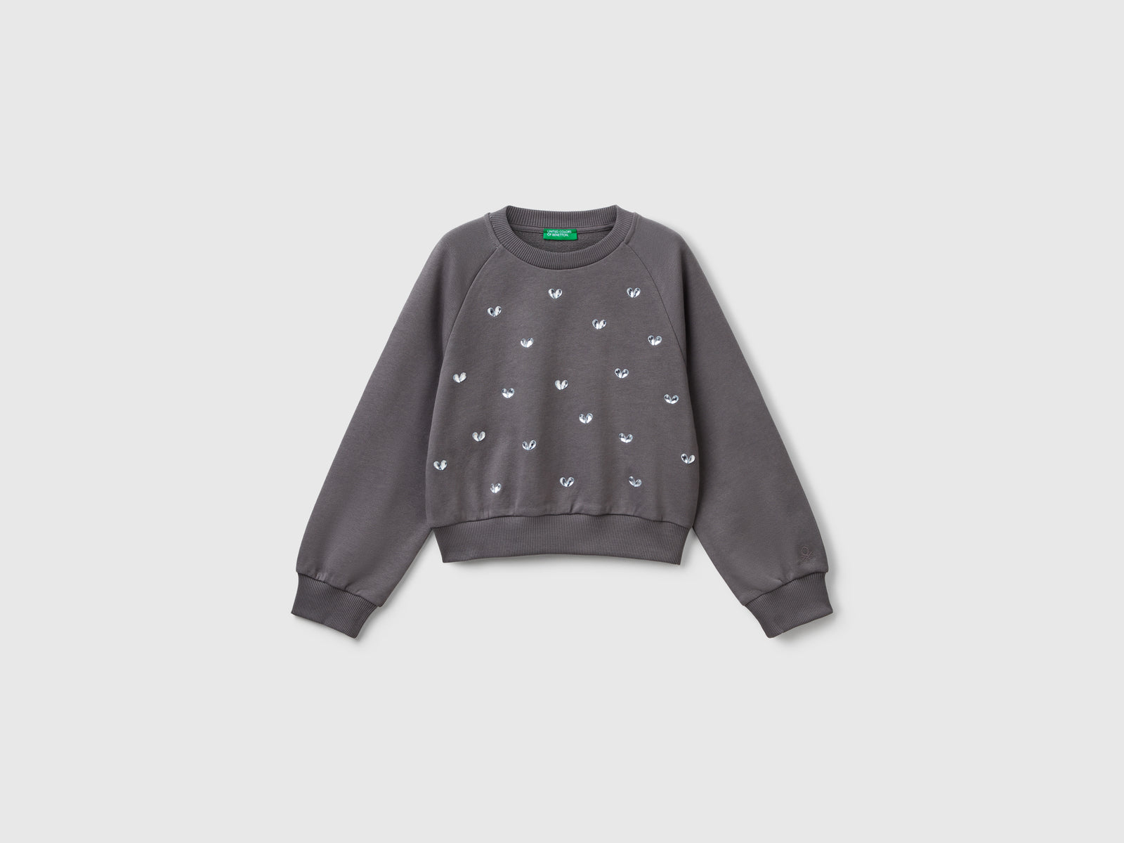 Felpa con strass cuore da bambina grigio scuro | Benetton Outlet
