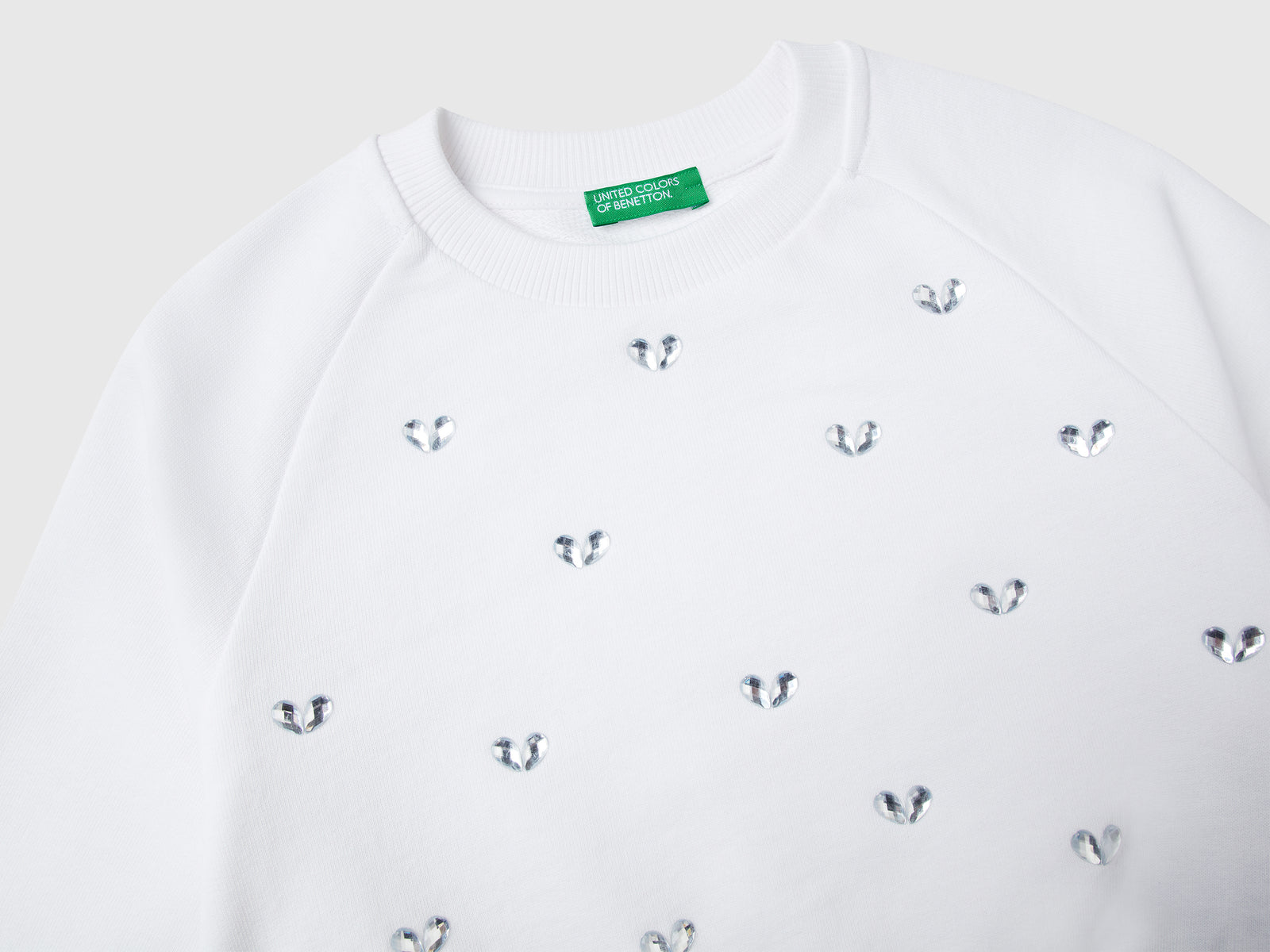 Felpa con strass cuore da bambina bianco 3 | Benetton Outlet