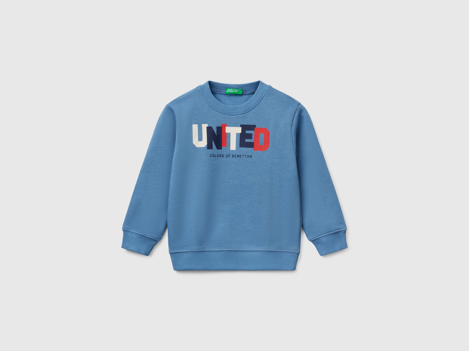 Felpa in cotone con stampa da bimbo azzurro | Benetton Outlet