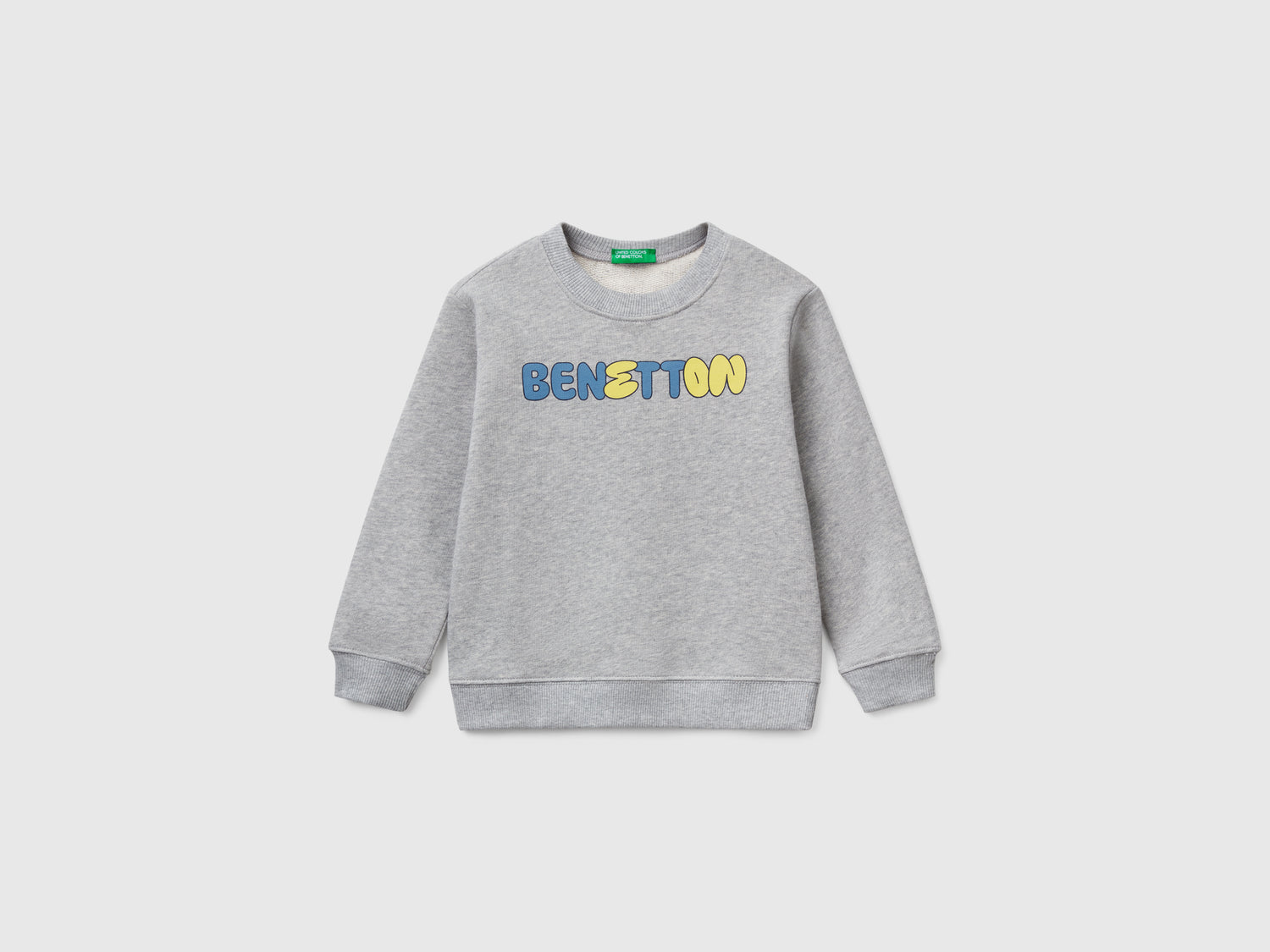 Felpa in cotone con stampa da bimbo grigio chiaro | Benetton Outlet