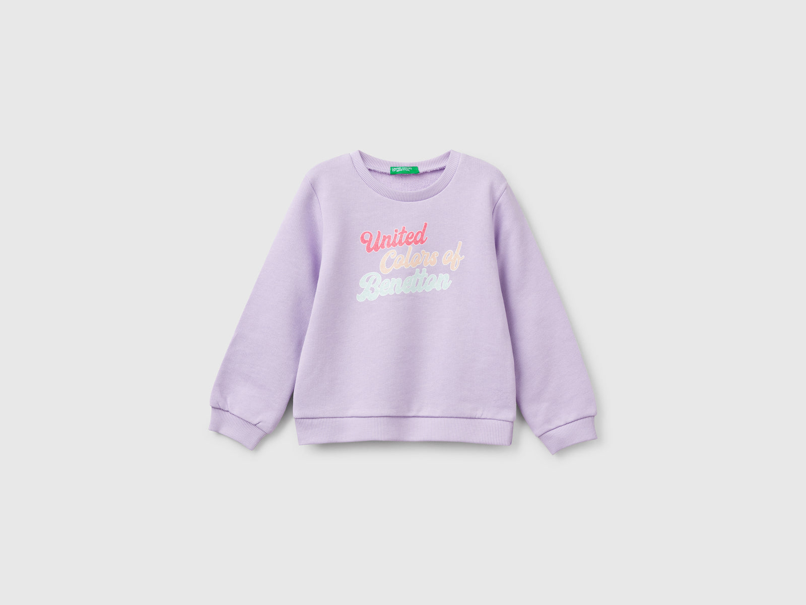 Felpa in cotone con stampa glitter da bimba lilla | Benetton Outlet