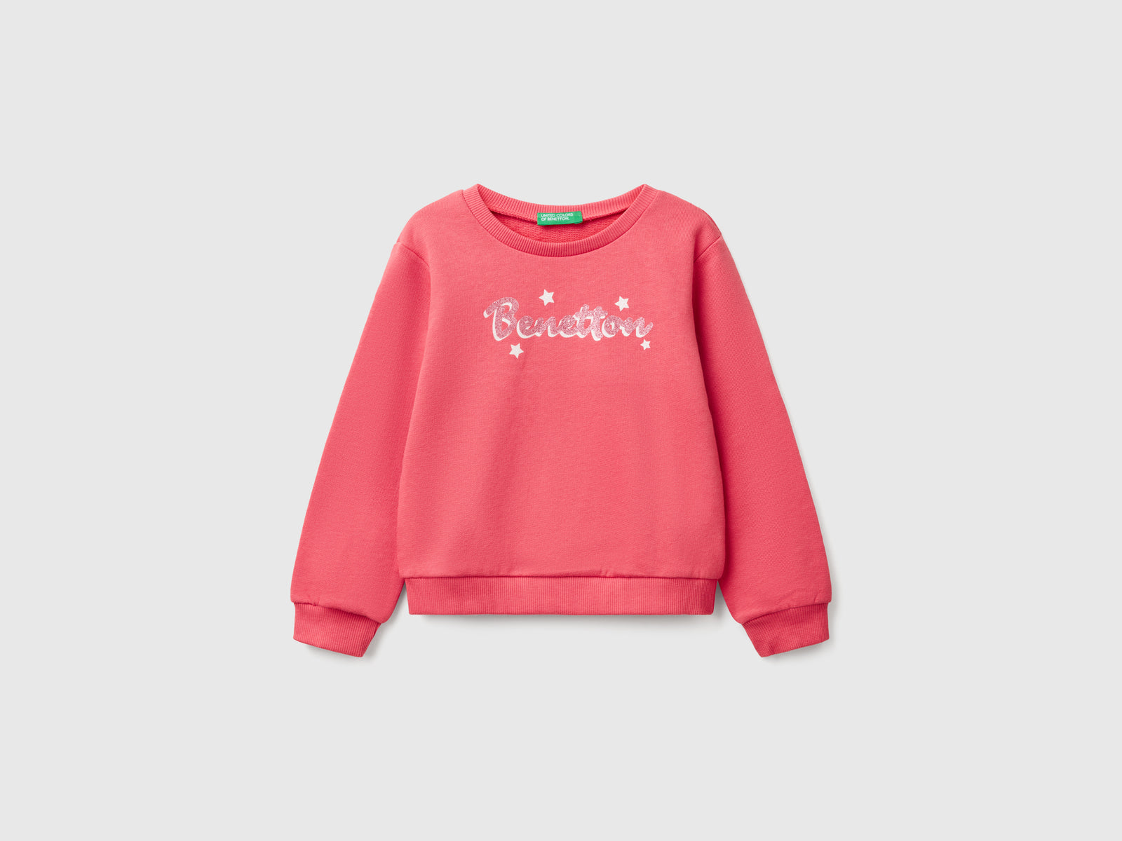 Felpa in cotone con stampa glitter da bimba ciclamino | Benetton Outlet