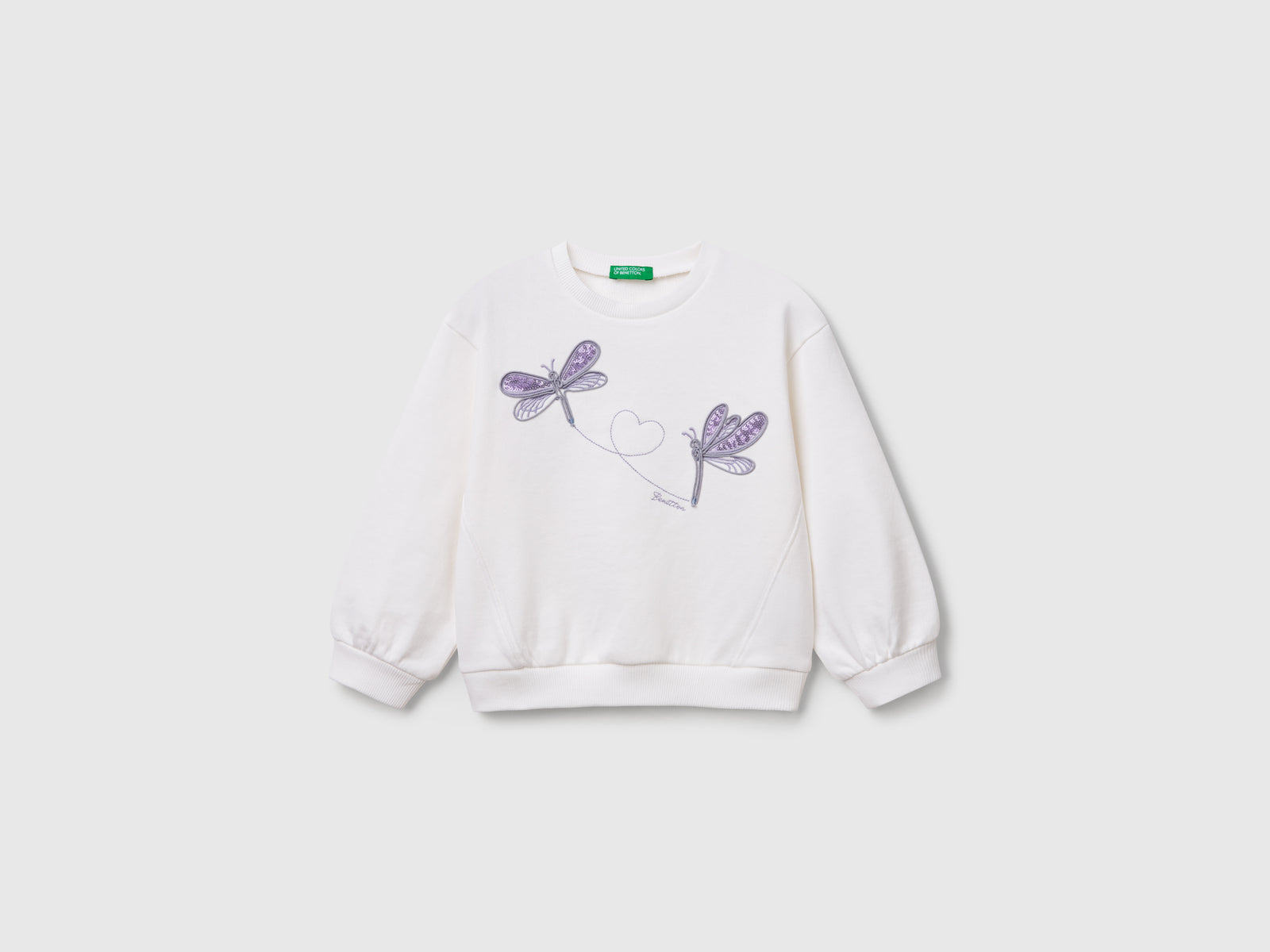 Crewneck sweatshirt with sequins da bimba bianco | Benetton Outlet
