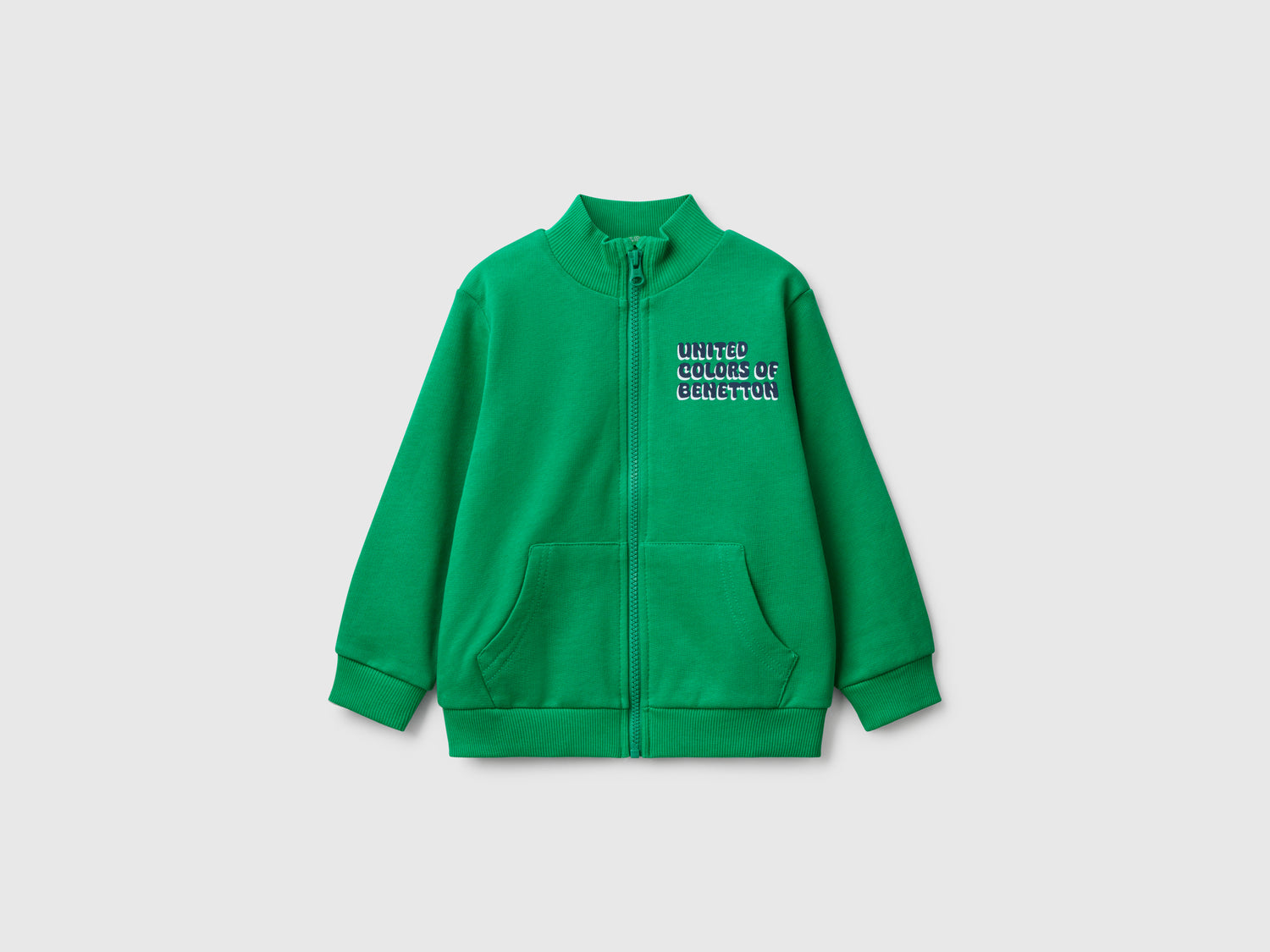 Felpa in cotone con zip da bimbo verde | Benetton Outlet